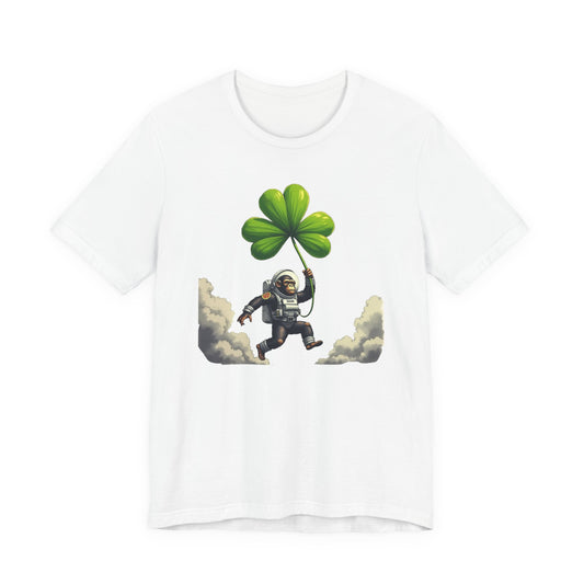 Astronaut Chimp T-Shirt — Floating in Clouds with Shamrock