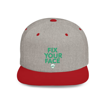 Fix Your Face-Leah, Flat Bill Snapback Cap, Trendy Snapback Hat, Funny Quote Hat, Casual Streetwear Cap, Unique Gift for Friends