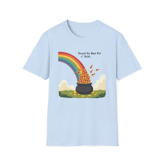 T‑Shirt — "Found the Real Pot of Gold" Rainbow & Leprechaun Cat Graphic