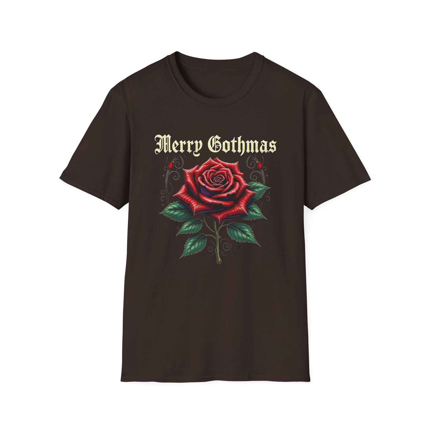 Gothic Christmas T-Shirt — "Merry Gothmas" Rose Holiday Tee