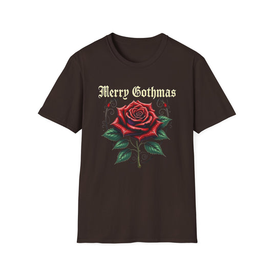 Gothic Christmas T-Shirt — "Merry Gothmas" Rose Holiday Tee