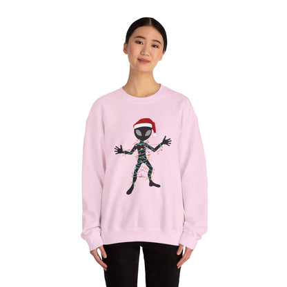 Alien Wrapped in Christmas Lights Sweatshirt — Holiday Ugly Sweater Tee