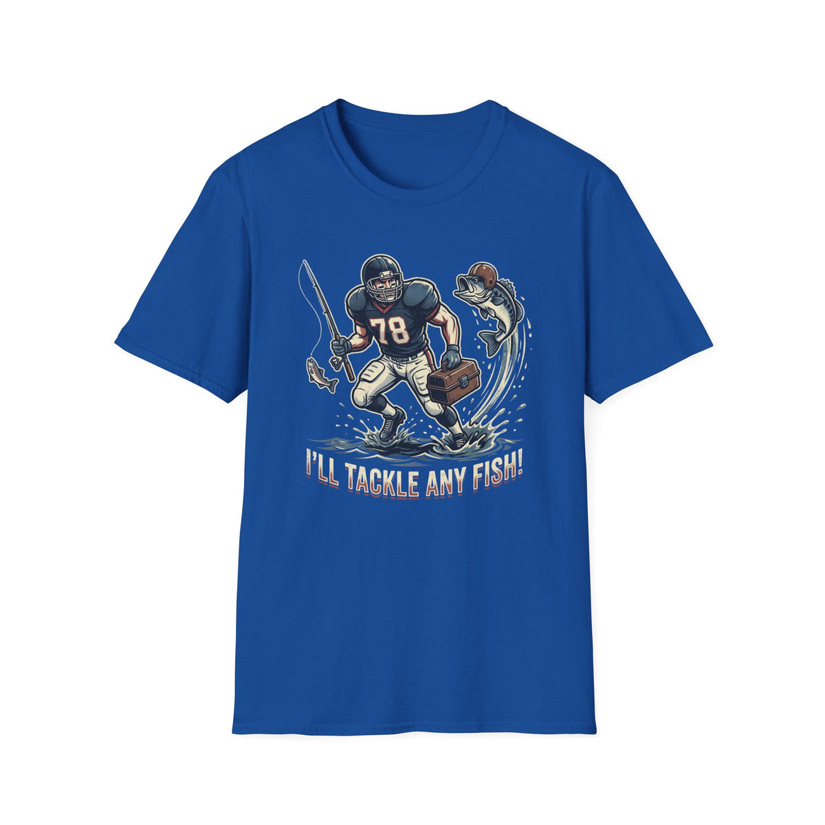 Football Fisherman T‑Shirt – Vintage Helmeted Player Catching Fish Graphic