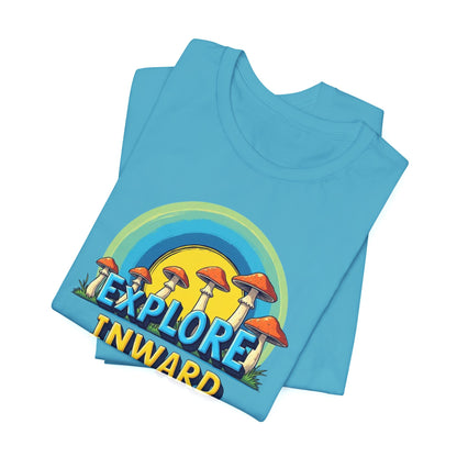 Explore Inward T-Shirt — Retro Mushroom Rainbow Graphic Tee