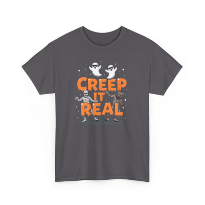 Creep It Real Unisex Heavy Cotton Tee, Halloween Shirt, Fall Apparel, Spooky Season, Ghost Theme, Unisex Casual Wear