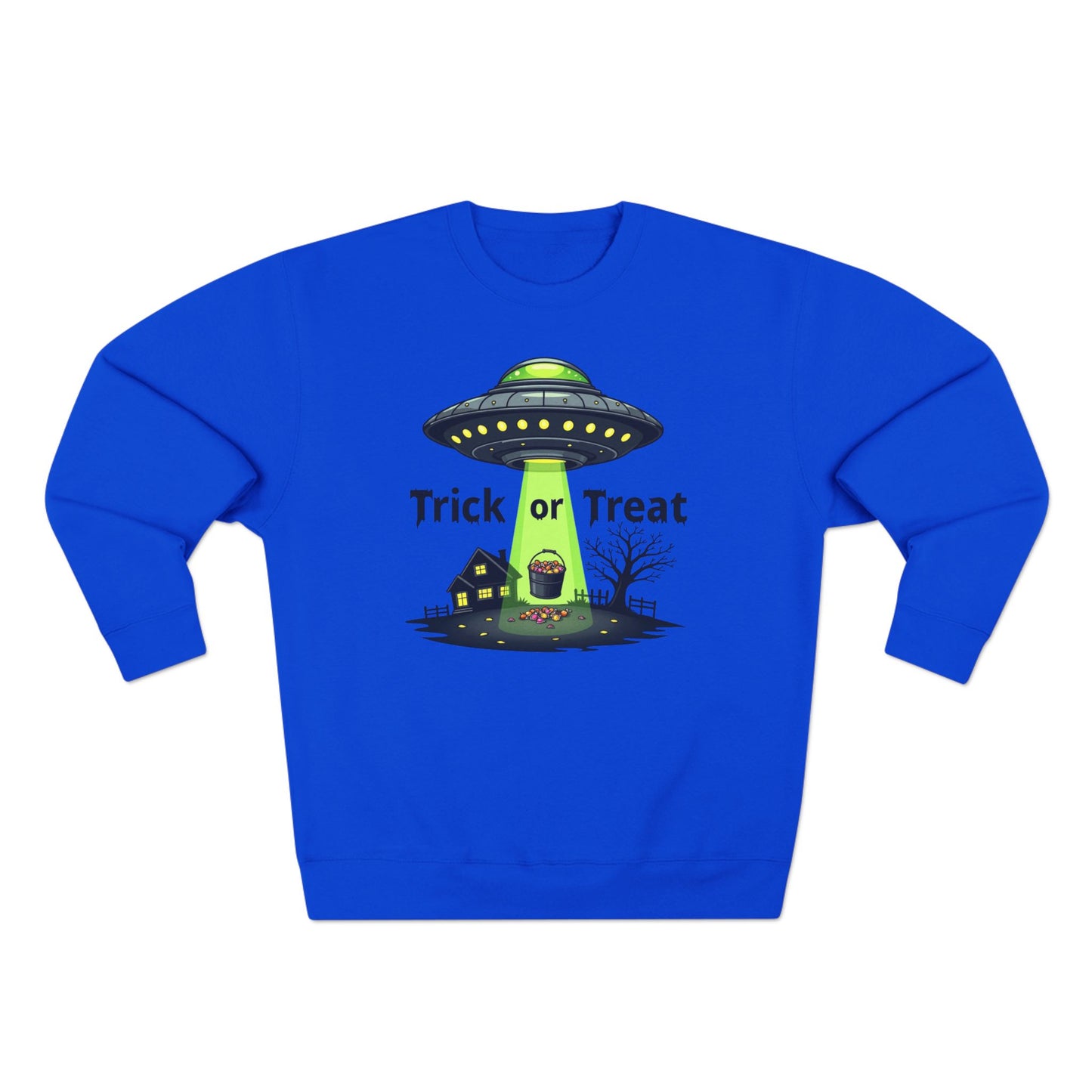 Halloween UFO Sweatshirt - "Trick or Treat" Alien Abduction Crewneck