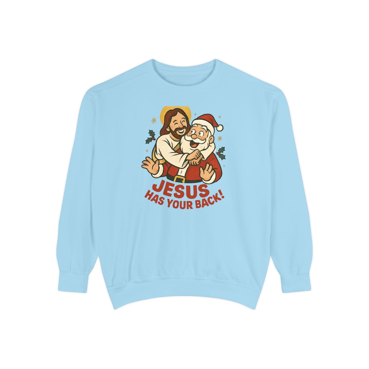 Christian Sweatshirt Jesus Santa Holidays Back Support