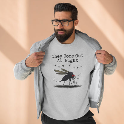 Mosquito, They come out at night, Cozy Nighttime Crewneck Sweatshirt, perfect for casual wear, gift for nature lovers, cozy evenings, Halloween, spooky season, graphic [...] - Psychonaut Swag