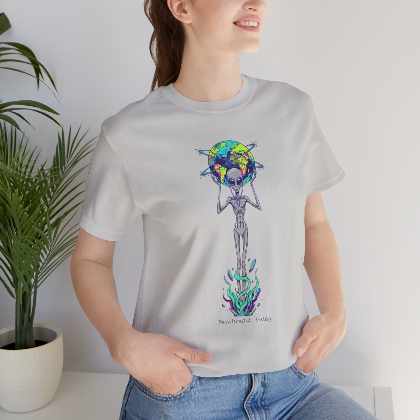 Alien Holding Earth Graphic Tee — Cosmic Sci‑Fi Alien Shirt