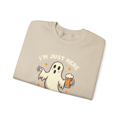 Halloween Ghost Sweatshirt — "I'm Just Here for the Boos" Cozy Crewneck