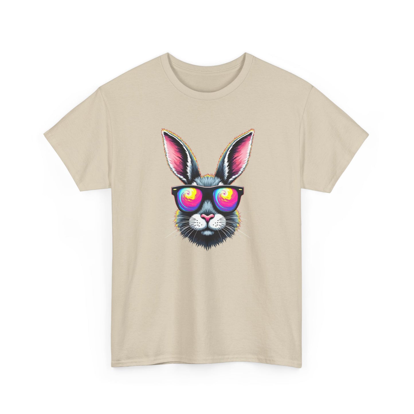 Bunny with Heart Sunglasses Tee — Retro Neon Rabbit Graphic T-Shirt