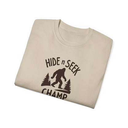 Hide n Seek Champ T-Shirt — Funny Bigfoot Sasquatch Tee