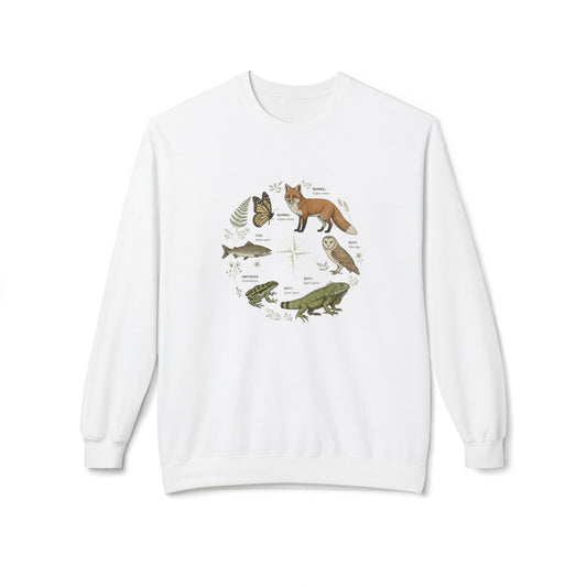 Wildlife Circle Crewneck Sweatshirt — Forest Fox, Owl & Frog Nature Illustration