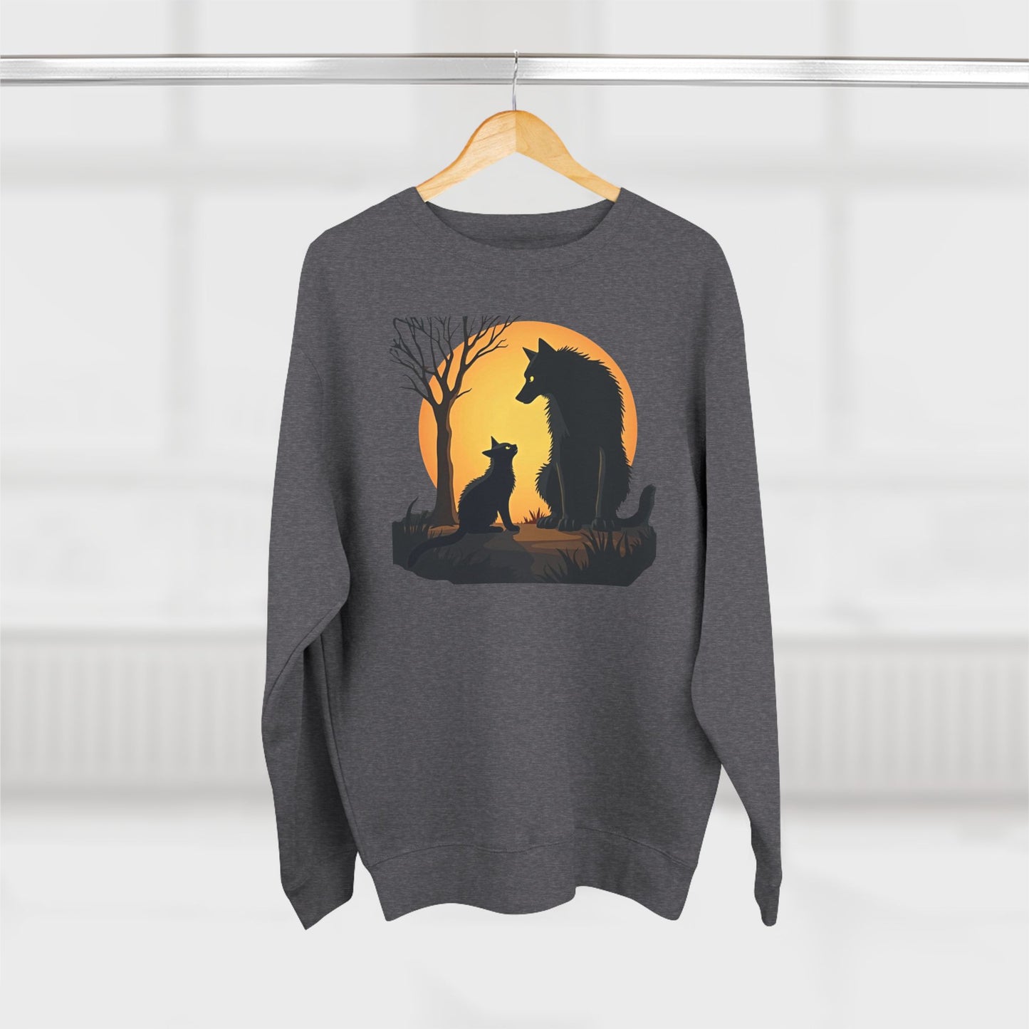 Wolf and Cat Sunset Crewneck Sweatshirt