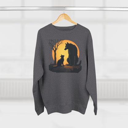 Wolf and Cat Sunset Crewneck Sweatshirt