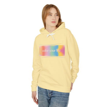 Color Your Life Hoodie — Pastel Rainbow Graphic Hooded Sweatshirt