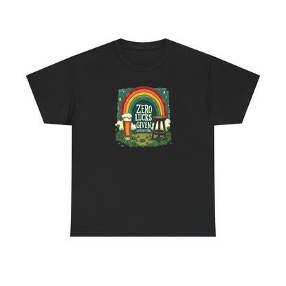 St. Patrick’s Day Tee — "Zero Lucks Given" Rainbow & Beer Graphic T-Shirt