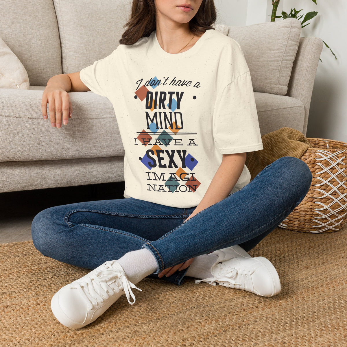 Graphic Tee — "I Don't Have a Dirty Mind, I Have a Sexy Imagination" Retro Geometric Design