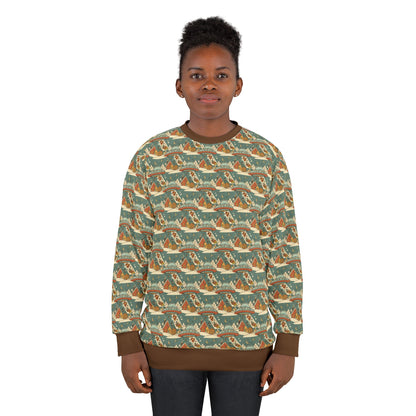 Mothership delivering gifts,  All-Over-Print Sweatshirt — Orange Coastal Vintage Pattern
