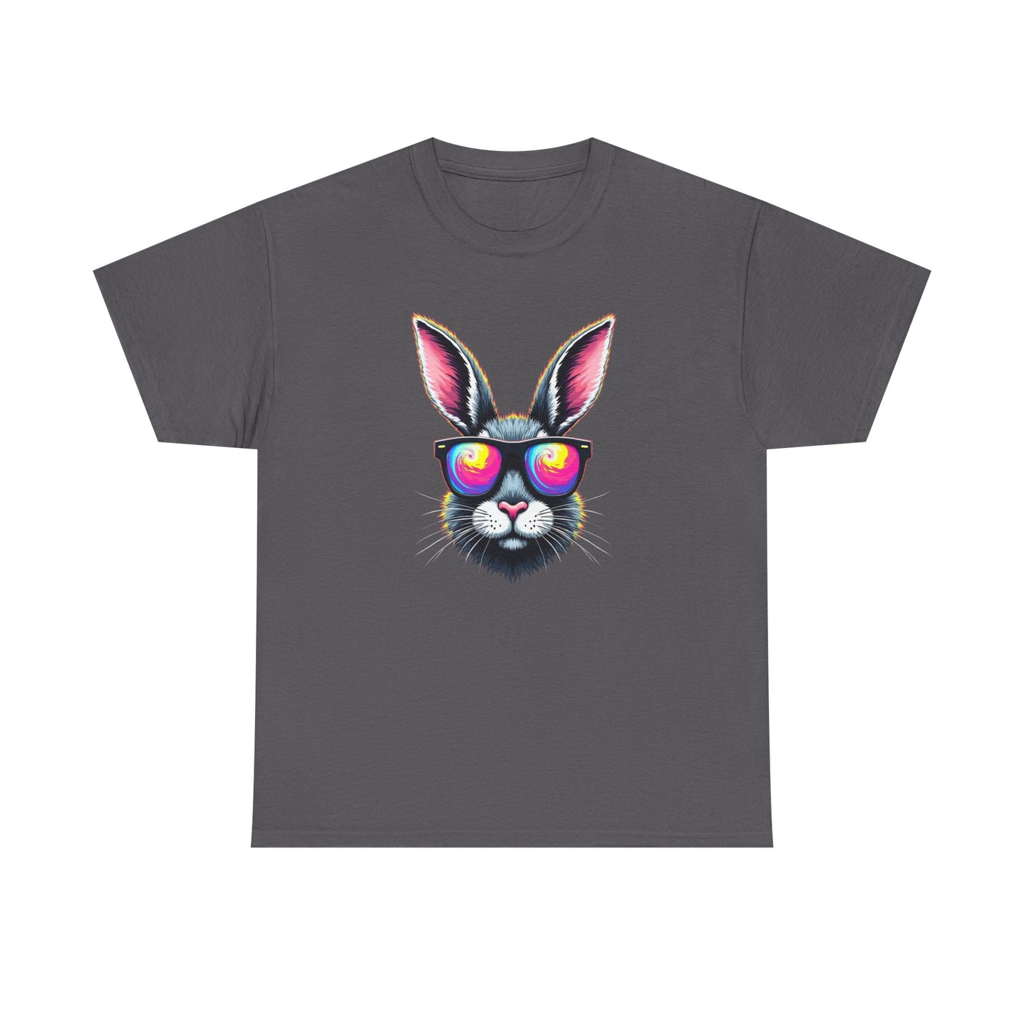 Bunny with Heart Sunglasses Tee — Retro Neon Rabbit Graphic T-Shirt