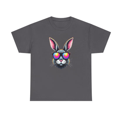 Bunny with Heart Sunglasses Tee — Retro Neon Rabbit Graphic T-Shirt
