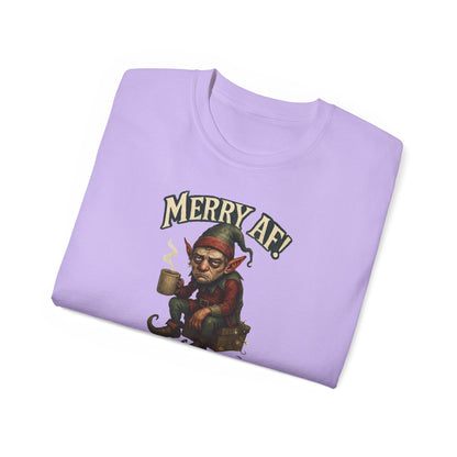 T‑Shirt — 'Merry AF' Vintage Grouchy Elf Christmas Tee