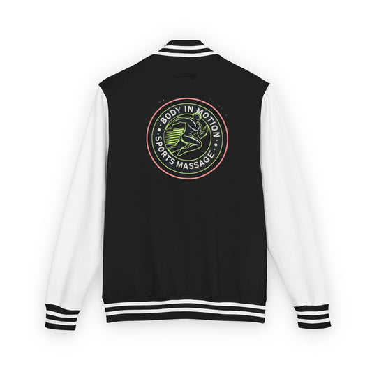 Sports Massage, Letterman Jacket — 'Body in Motion Sports Massage' Neon Logo