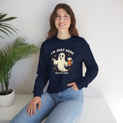Halloween Ghost Sweatshirt — "I'm Just Here for the Boos" Cozy Crewneck