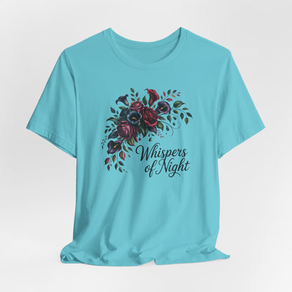 Whispers of Night Floral Tee — Dark Rose Bouquet Graphic T-Shirt