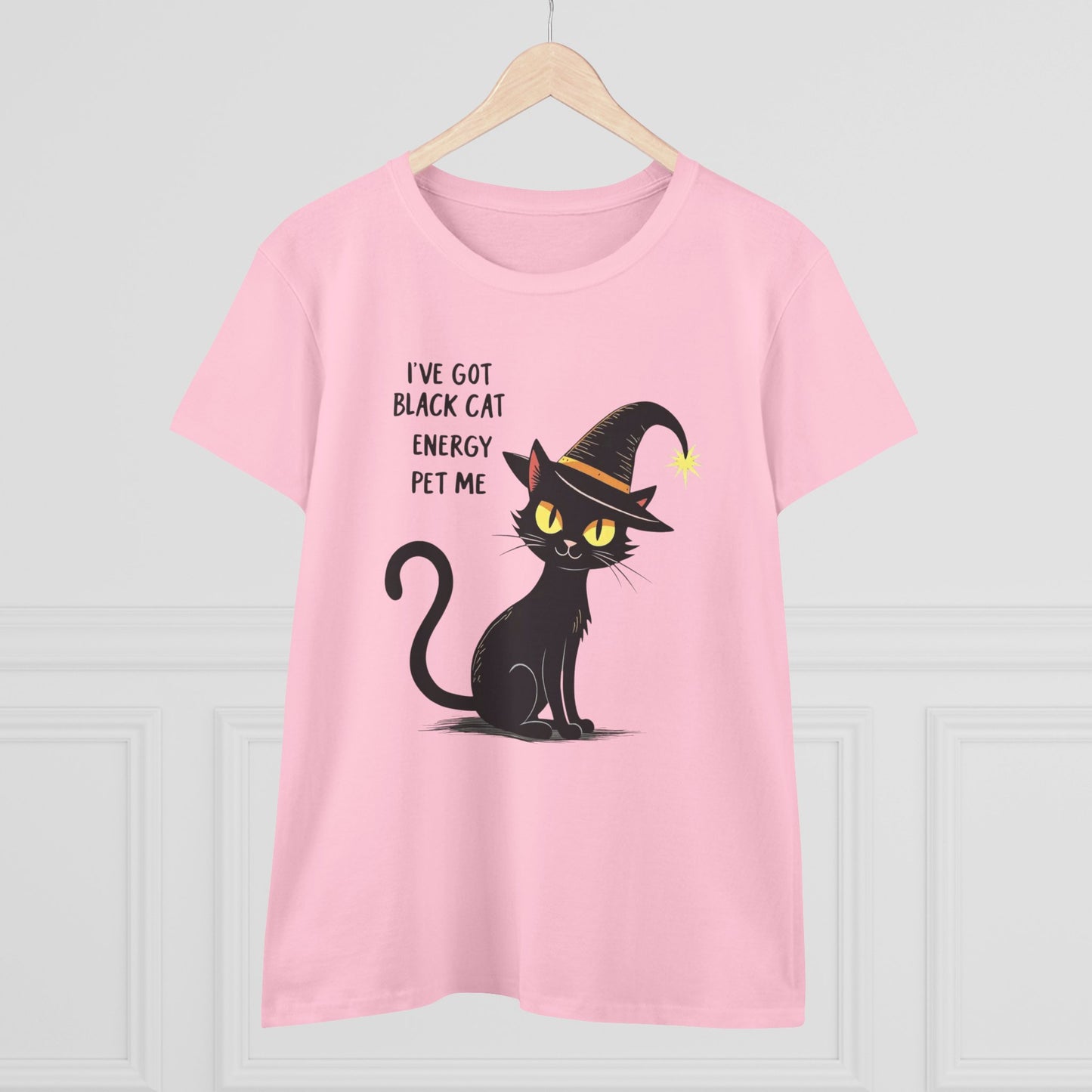 Black Cat Energy Tee — Cute Witchy Women's T-Shirt ("I've Got Black Cat Energy — Pet Me")