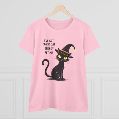 Black Cat Energy Tee — Cute Witchy Women's T-Shirt ("I've Got Black Cat Energy — Pet Me")