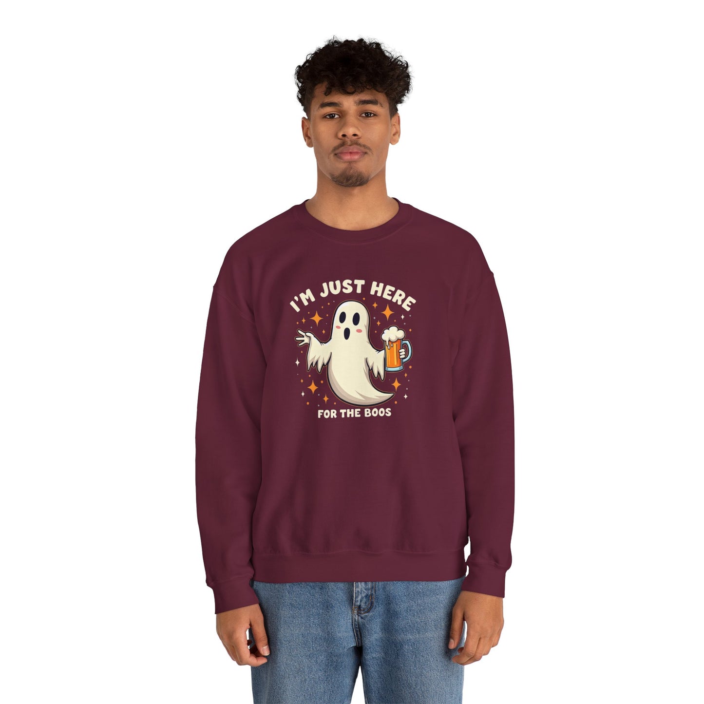 Halloween Ghost Sweatshirt — "I'm Just Here for the Boos" Cozy Crewneck