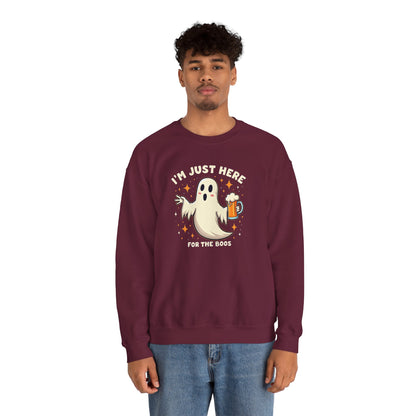 Halloween Ghost Sweatshirt — "I'm Just Here for the Boos" Cozy Crewneck
