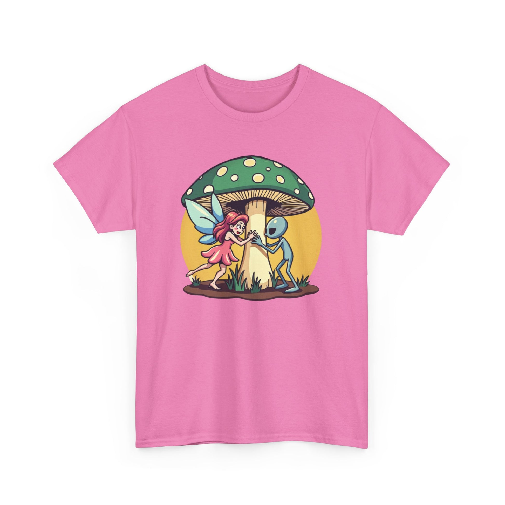 Alien chased by Fairy, Mushroom Unisex Heavy Cotton Tee - Psychonaut Swag