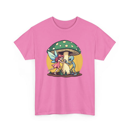 Alien chased by Fairy, Mushroom Unisex Heavy Cotton Tee - Psychonaut Swag
