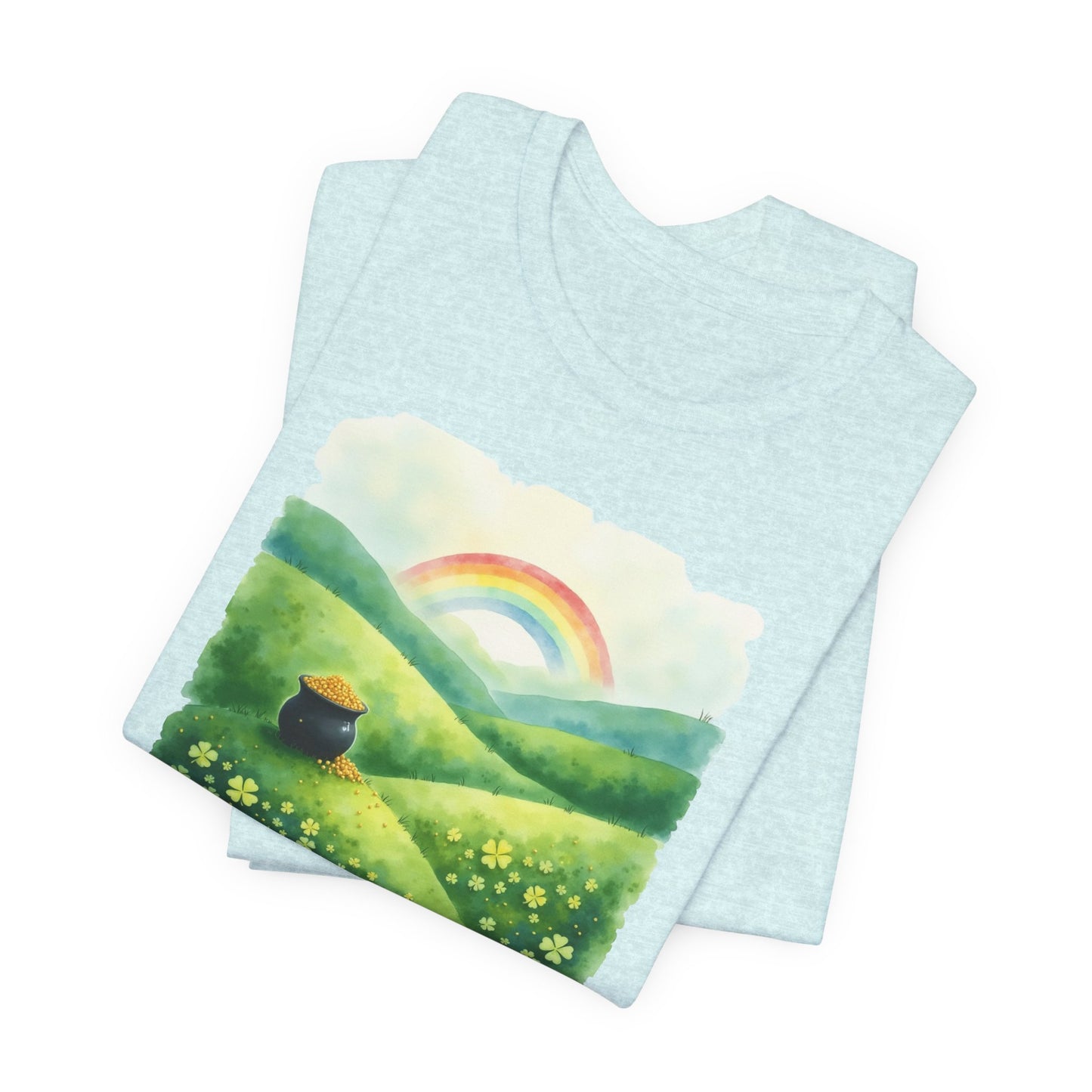 Rainbow with pot of gold, Unisex Jersey Short Sleeve Tee