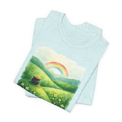 Rainbow with pot of gold, Unisex Jersey Short Sleeve Tee