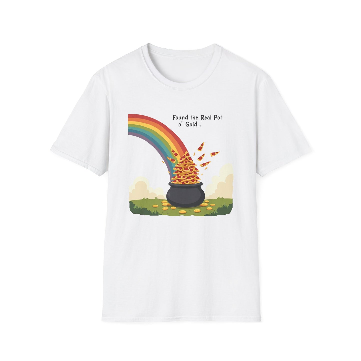 T‑Shirt — "Found the Real Pot of Gold" Rainbow & Leprechaun Cat Graphic