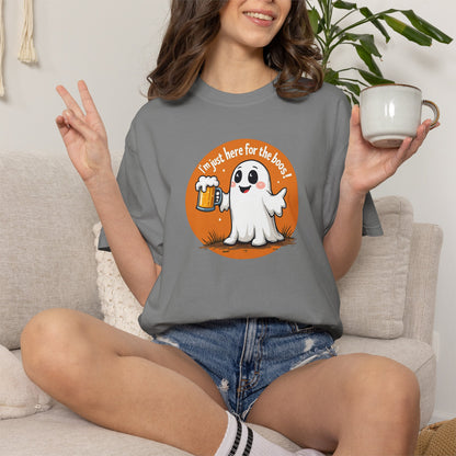Halloween Ghost Beer T-Shirt — "I’m Just Here for the Boos" Cute Spooky Tee