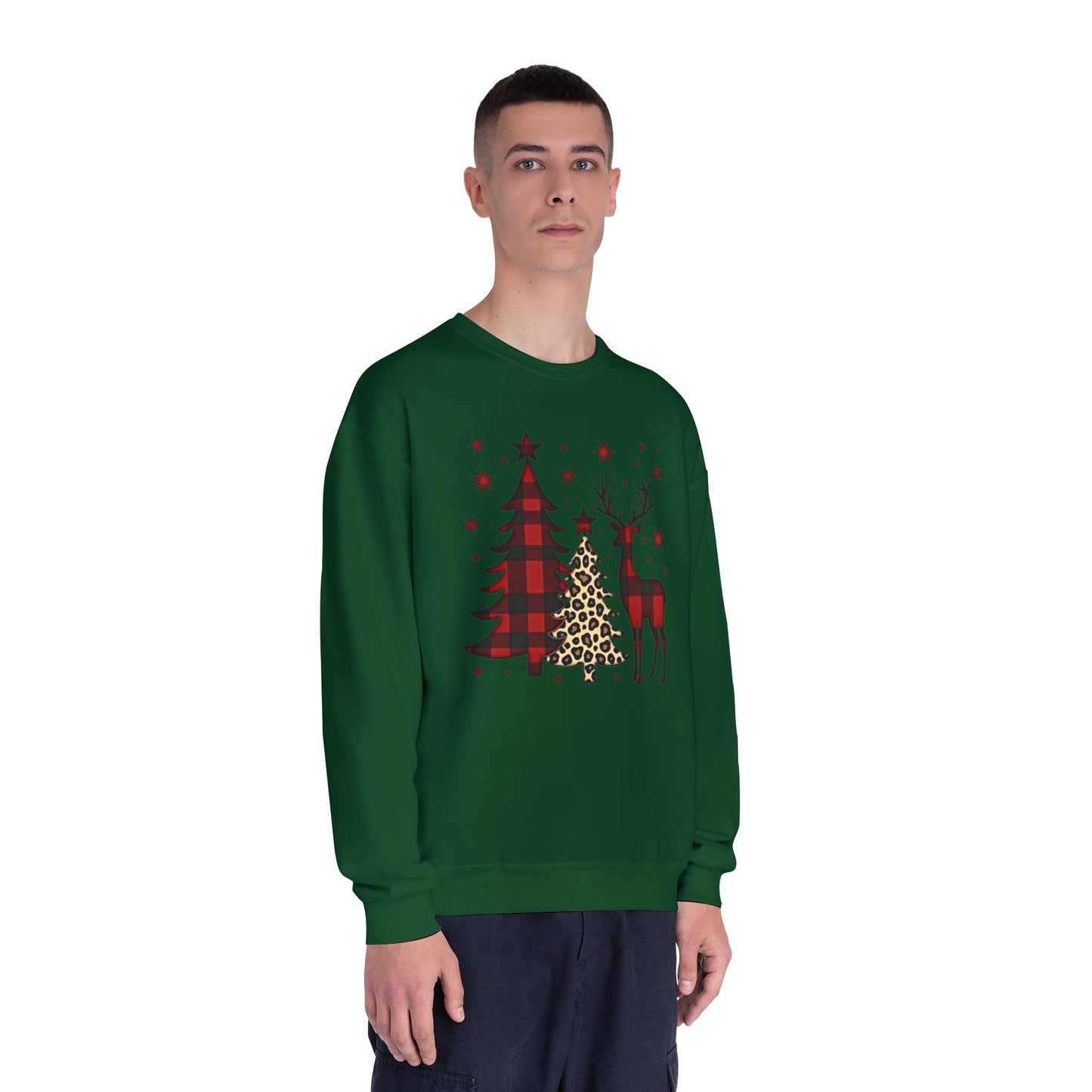 Christmas Buffalo Plaid Trees & Reindeer Crewneck Sweatshirt
