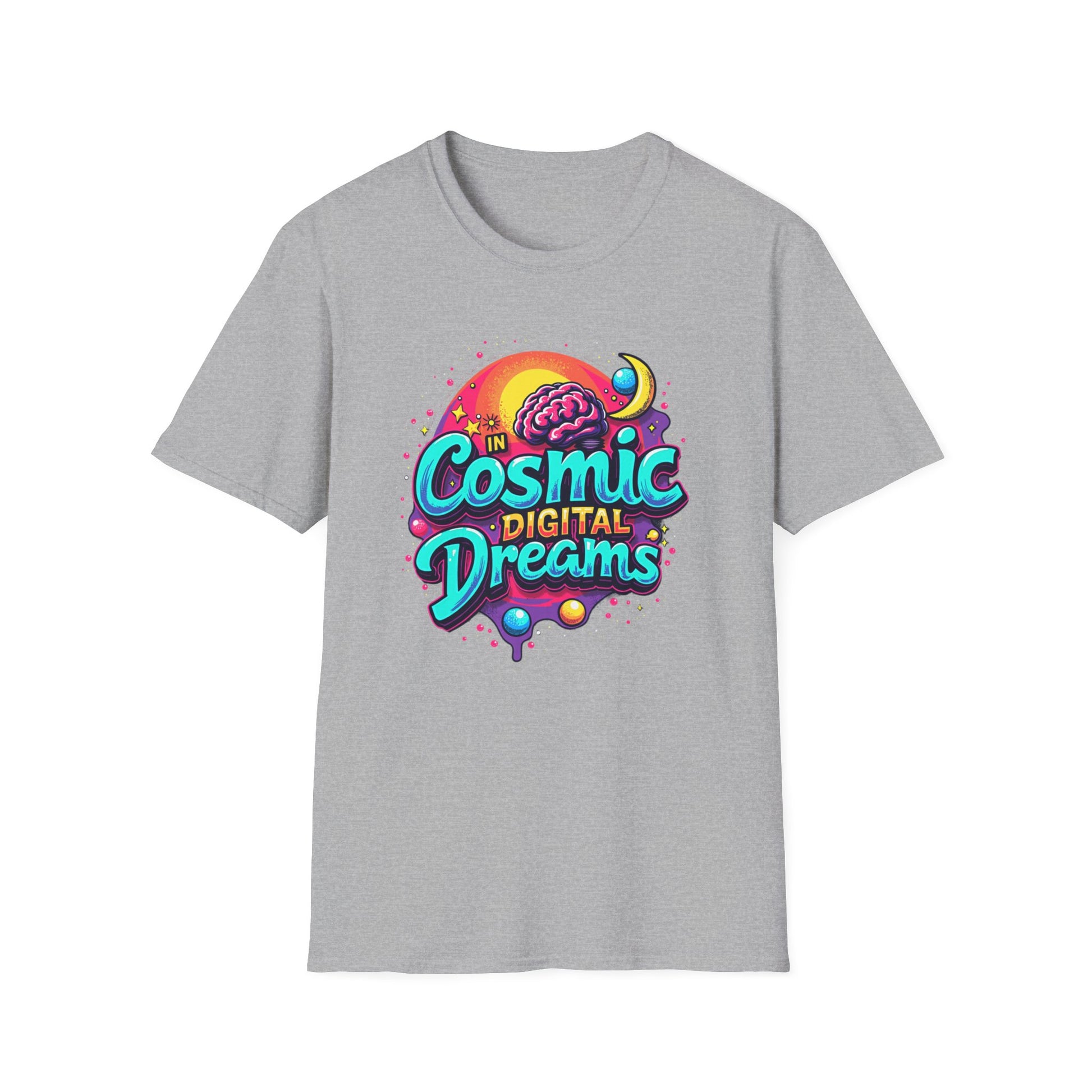 Cosmic Digital Dreams Unisex Softstyle T-Shirt - Vibrant Space-Inspired Design - Psychonaut Swag