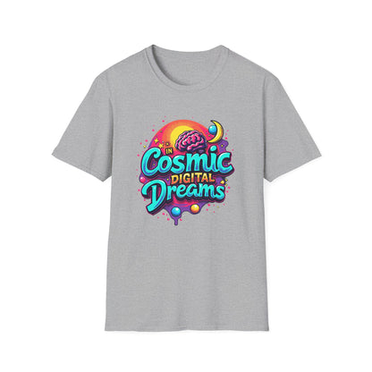 Cosmic Digital Dreams Unisex Softstyle T-Shirt - Vibrant Space-Inspired Design - Psychonaut Swag
