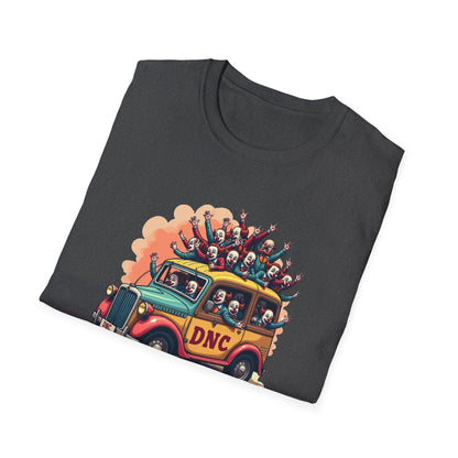 Clown Car, Cartoon Bus 'DNC' Graphic Tee | Political Satire Casual Top