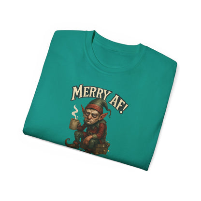 T‑Shirt — 'Merry AF' Vintage Grouchy Elf Christmas Tee