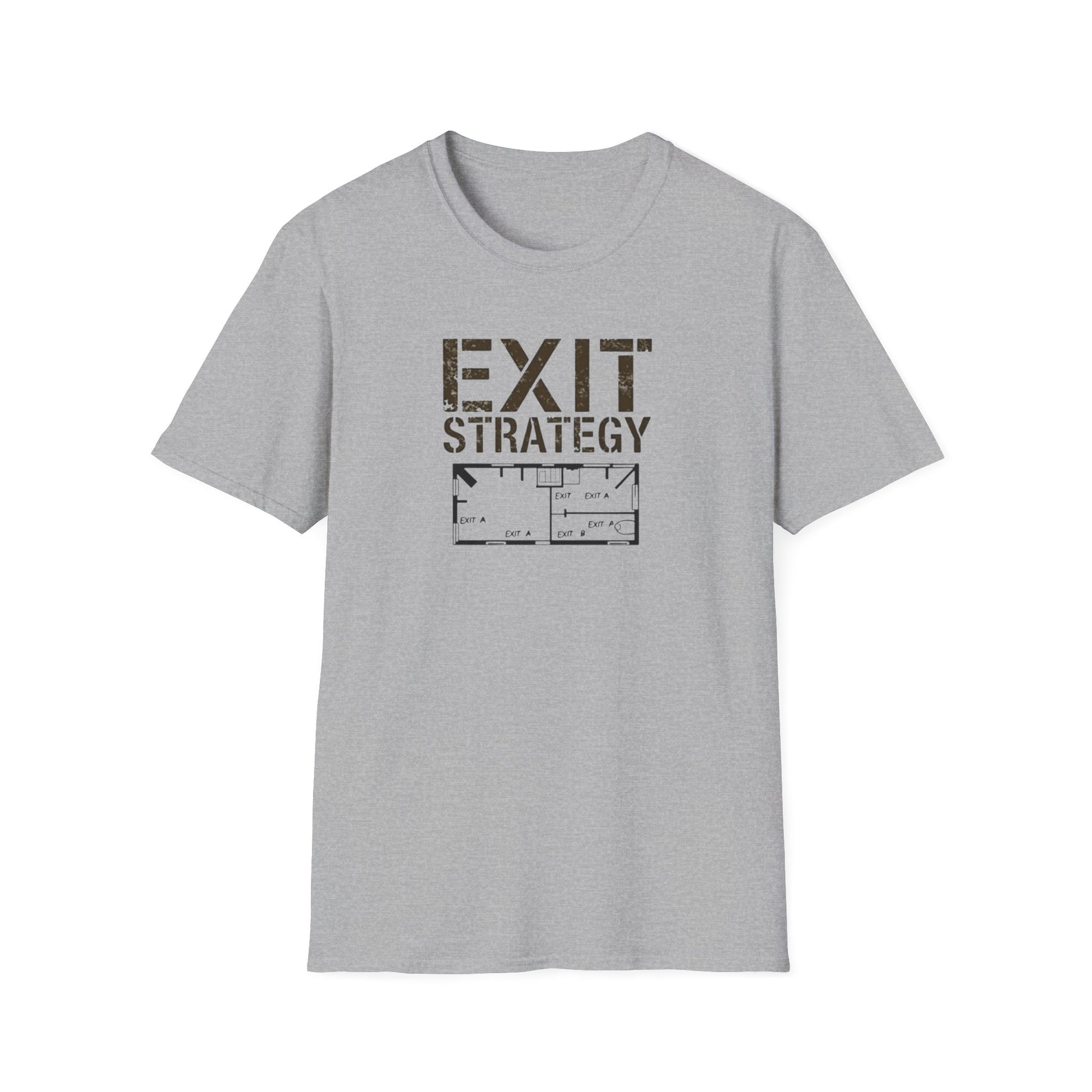 Exit Strategy Unisex Softstyle T-Shirt, Casual Wear, Fun Graphic Tee, Gift for Friends, Statement Shirt, Everyday Comfort - Psychonaut Swag