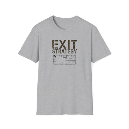 Exit Strategy Unisex Softstyle T-Shirt, Casual Wear, Fun Graphic Tee, Gift for Friends, Statement Shirt, Everyday Comfort - Psychonaut Swag