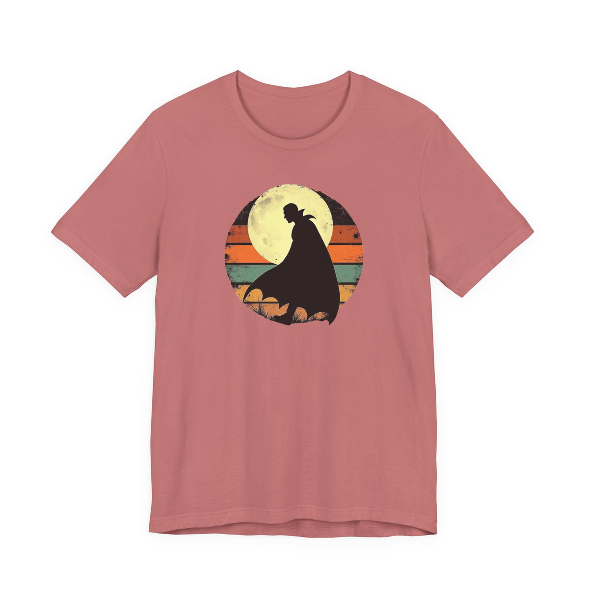 Vampire Silhouette Moon Tee — Retro Sunset Gothic Halloween T-Shirt