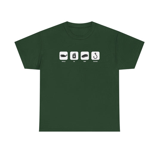 Fishing Essentials Icons T‑Shirt — Rod, Lure, Bait & Hook Graphic Tee