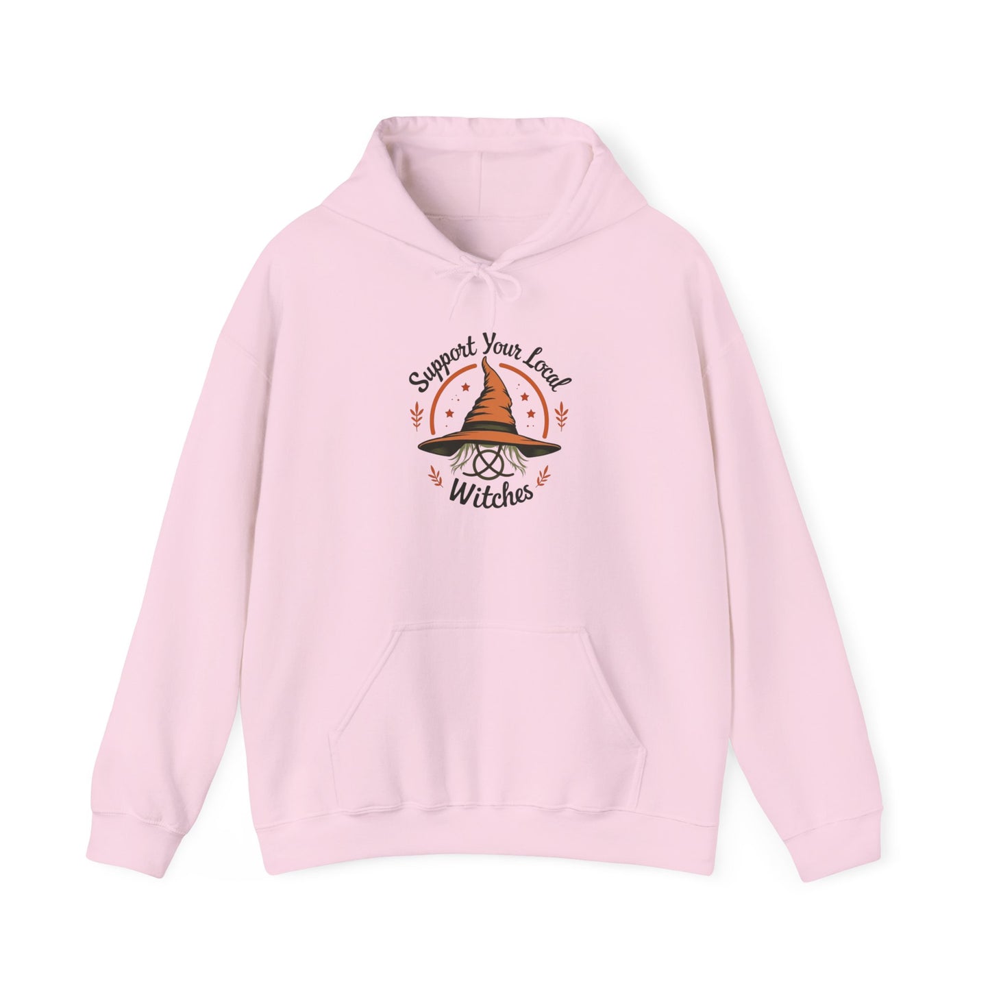 Support Your Local Witches Hoodie — Cute Witch Hat Graphic Pullover for Halloween