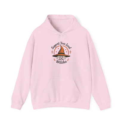 Support Your Local Witches Hoodie — Cute Witch Hat Graphic Pullover for Halloween